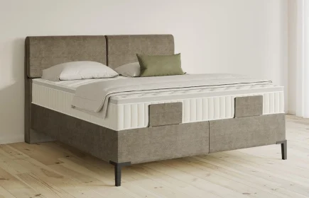 Mozart Boxspringbett Serie 5 Strauss 180x210 Feiner Stoff Dusty Taupe H3/H2 Königliche Matratze
