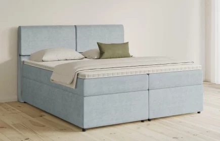 Mozart Boxspringbett Serie 5 Strauss 180x210 mit Bettkasten Feiner Stoff Pastellblau H3/H3