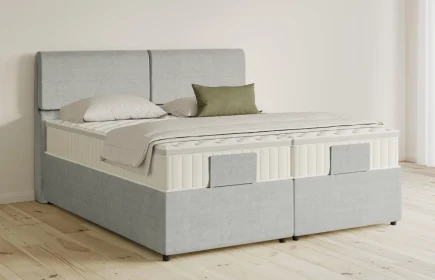 Mozart Boxspringbett Serie 5 Strauss 180x220 mit Bettkasten Feiner Stoff Lunar Mist H2/H3 Königliche Matratze