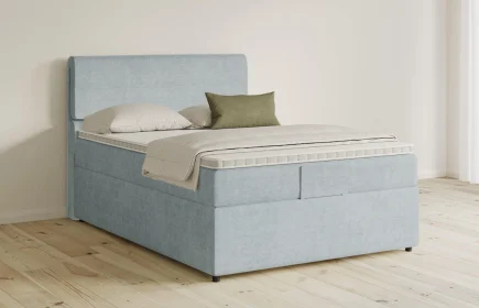 Mozart Boxspringbett Serie 5 Strauss 90x210 mit Bettkasten Feiner Stoff Frosted Azure H2