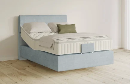 Mozart Boxspringbett Serie 5 Strauss 90x220 elektrisch Feiner Stoff Frosted Azure H3 schwebend Königliche Matratze
