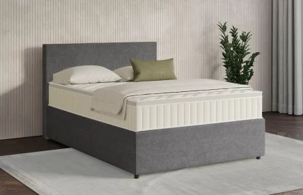 Mozart Boxspringbett Serie 7 Bach 120x200 mit Bettkasten Grober Stoff Anthrazit H2 Königliche Matratze