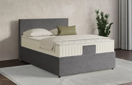 Mozart Boxspringbett Serie 7 Bach 120x200 mit Bettkasten Grober Stoff Rock Grey H2 Königliche Matratze