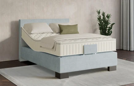 Mozart Boxspringbett Serie 7 Bach 120x220 elektrisch Feiner Stoff Frosted Azure H2 Königliche Matratze