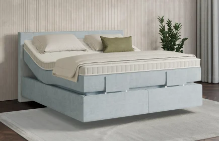 Mozart Boxspringbett Serie 7 Bach 180x200 elektrisch Feiner Stoff Frosted Azure H3/H3 schwebend