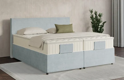 Mozart Boxspringbett Serie 7 Bach 180x200 mit Bettkasten Feiner Stoff Frosted Azure H3/H4 Königliche Matratze