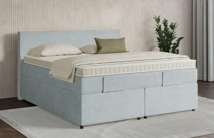 Mozart Boxspringbett Serie 7 Bach 180x200 mit Bettkasten Feiner Stoff Frosted Azure H3/H4