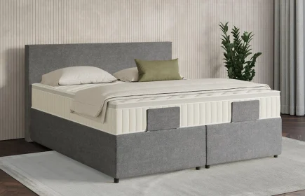Mozart Boxspringbett Serie 7 Bach 180x200 mit Bettkasten Grober Stoff Charcoal frost H2/H4 Königliche Matratze