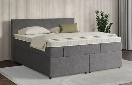 Mozart Boxspringbett Serie 7 Bach 180x200 mit Bettkasten Grober Stoff Rock Grey H2/H3