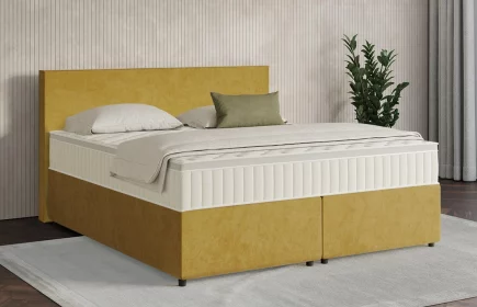 Mozart Boxspringbett Serie 7 Bach 180x200 mit Bettkasten Samt Goldgelb H4/H2 Königliche Matratze