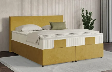 Mozart Boxspringbett Serie 7 Bach 180x200 mit Bettkasten Samt Mustard H4/H2 Königliche Matratze