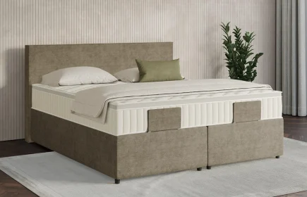 Mozart Boxspringbett Serie 7 Bach 180x220 mit Bettkasten Feiner Stoff Dusty Taupe H3/H3 Königliche Matratze
