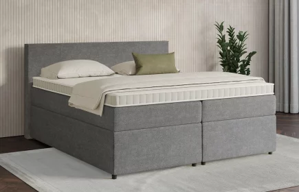 Mozart Boxspringbett Serie 7 Bach 180x220 mit Bettkasten Grober Stoff Grau H3/H3