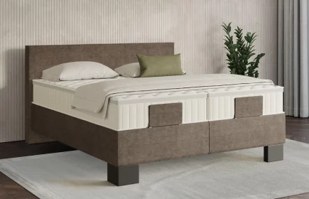 Mozart Boxspringbett Serie 7 Bach 200x200 elektrisch Feiner Stoff Braun H2 Königliche Matratze