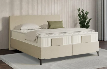 Mozart Boxspringbett Serie 7 Bach 200x220 Grober Stoff Wool Cream H3 Königliche Matratze