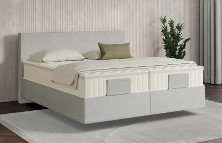 Mozart Boxspringbett Serie 7 Bach 240x200 elektrisch Feiner Stoff Silbergrau H3/H3 schwebend Königliche Matratze