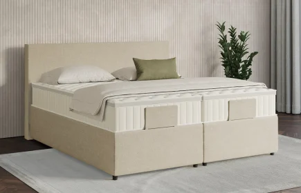 Mozart Boxspringbett Serie 7 Bach 240x200 mit Bettkasten Grober Stoff Wool Cream H3/H3 Königliche Matratze