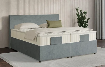 Mozart Boxspringbett Serie 7 Bach 280x200 mit Bettkasten Samt Dusty Blues H4/H3 Königliche Matratze