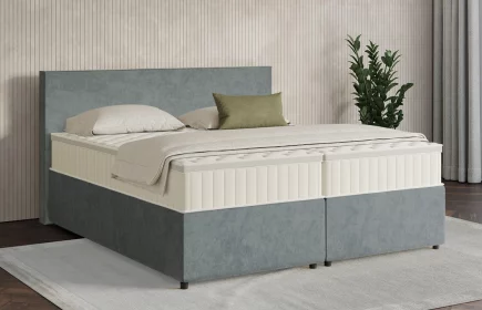 Mozart Boxspringbett Serie 7 Bach 280x200 mit Bettkasten Samt Pastellblau H4/H3 Königliche Matratze