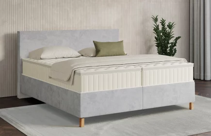 Mozart Boxspringbett Serie 7 Bach 280x200 Samt Hellgrau H2/H3 Königliche Matratze