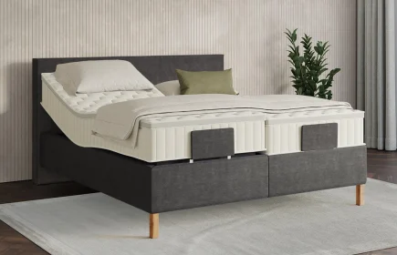 Mozart Boxspringbett Serie 7 Bach 280x210 elektrisch Feiner Stoff Carbon Grey H3/H2 Königliche Matratze