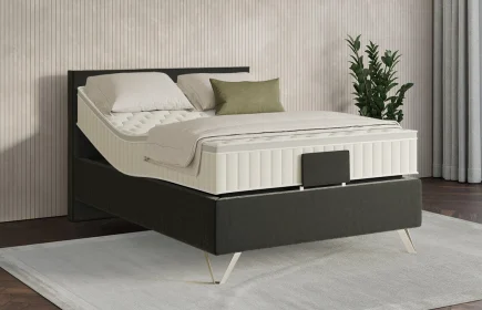Mozart Boxspringbett Serie 7 Bach 90x200 elektrisch Samt Raven Silk H3 Königliche Matratze