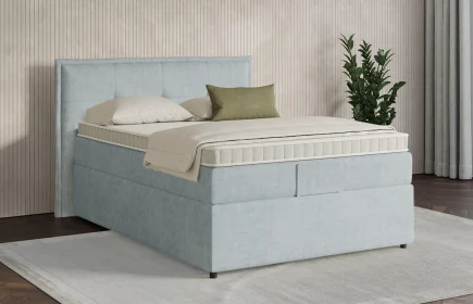 Mozart Boxspringbett Serie 7 Beethoven 120x200 mit Bettkasten Feiner Stoff Frosted Azure H3