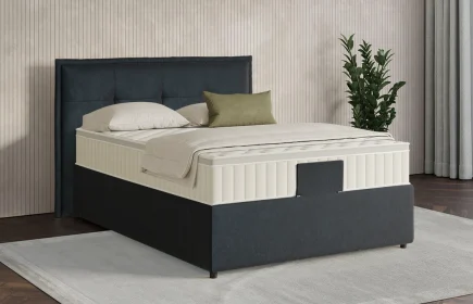 Mozart Boxspringbett Serie 7 Beethoven 120x200 mit Bettkasten Samt Night Blue H4 Königliche Matratze