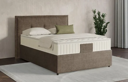 Mozart Boxspringbett Serie 7 Beethoven 120x210 mit Bettkasten Feiner Stoff Nutshell H3 Königliche Matratze