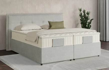 Mozart Boxspringbett Serie 7 Beethoven 160x200 mit Bettkasten Feiner Stoff Lunar Mist H3/H3 Königliche Matratze