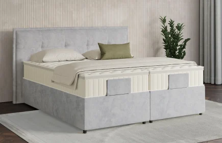 Mozart Boxspringbett Serie 7 Beethoven 160x220 mit Bettkasten Samt Fog Grey H3/H3 Königliche Matratze