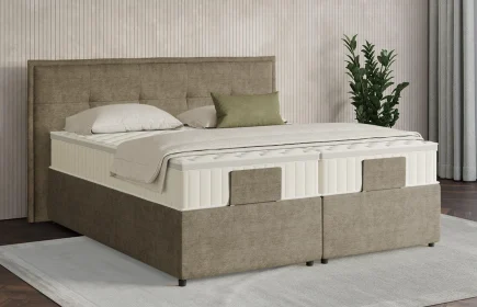 Mozart Boxspringbett Serie 7 Beethoven 180x200 mit Bettkasten Feiner Stoff Dusty Taupe H3/H3 Königliche Matratze
