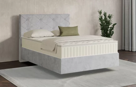 Mozart Boxspringbett Serie 7 Brahms 120x200 Samt Hellgrau H3 schwebend Königliche Matratze