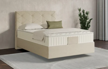 Mozart Boxspringbett Serie 7 Brahms 140x200 Grober Stoff Wool Cream H2 schwebend Königliche Matratze