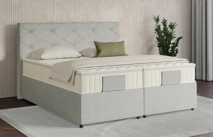 Mozart Boxspringbett Serie 7 Brahms 180x190 mit Bettkasten Feiner Stoff Lunar Mist H3/H2 Königliche Matratze