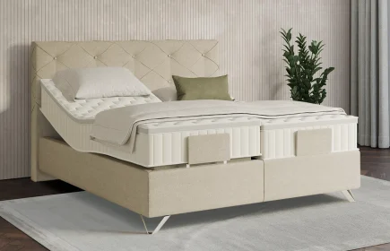 Mozart Boxspringbett Serie 7 Brahms 180x200 elektrisch Grober Stoff Wool Cream H3/H2 Königliche Matratze