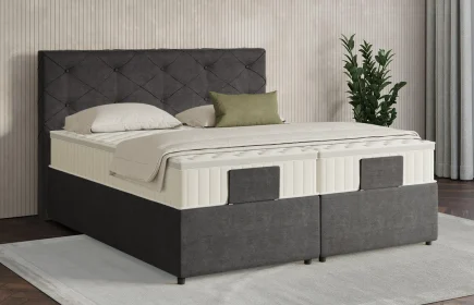Mozart Boxspringbett Serie 7 Brahms 180x200 mit Bettkasten Feiner Stoff Carbon Grey H2/H3 Königliche Matratze