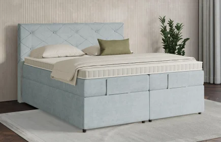Mozart Boxspringbett Serie 7 Brahms 180x200 mit Bettkasten Feiner Stoff Frosted Azure H3/H2