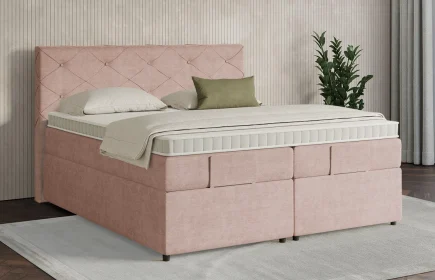 Mozart Boxspringbett Serie 7 Brahms 180x200 mit Bettkasten Feiner Stoff Rose Glow H3/H3