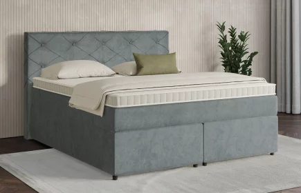 Mozart Boxspringbett Serie 7 Brahms 180x200 mit Bettkasten Samt Pastellblau H3/H2