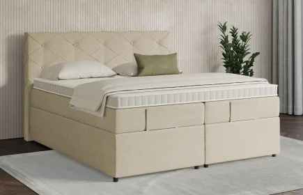 Mozart Boxspringbett Serie 7 Brahms 240x200 mit Bettkasten Grober Stoff Wool Cream H3/H4
