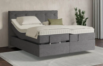 Mozart Boxspringbett Serie 7 Brahms 240x220 elektrisch Grober Stoff Rock Grey H3/H4 schwebend