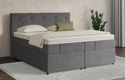 Mozart Boxspringbett Serie 7 Brahms 240x220 mit Bettkasten Grober Stoff Rock Grey H3/H3