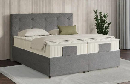 Mozart Boxspringbett Serie 7 Brahms 280x220 mit Bettkasten Grober Stoff Charcoal frost H3/H2 Königliche Matratze