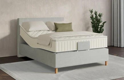 Mozart Boxspringbett Serie 7 Clementi 100x200 elektrisch Feiner Stoff Lunar Mist H4 Königliche Matratze