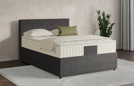 Mozart Boxspringbett Serie 7 Clementi 120x200 mit Bettkasten Feiner Stoff Carbon Grey H3 Königliche Matratze