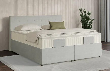 Mozart Boxspringbett Serie 7 Clementi 180x190 mit Bettkasten Feiner Stoff Lunar Mist H3/H3 Königliche Matratze