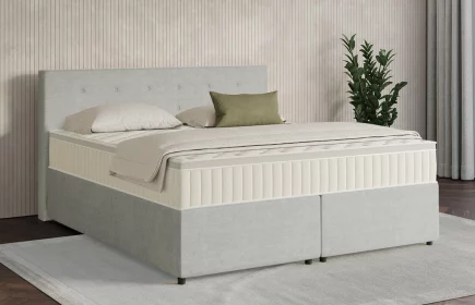 Mozart Boxspringbett Serie 7 Clementi 180x190 mit Bettkasten Feiner Stoff Silbergrau H3/H3 Königliche Matratze