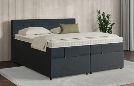 Mozart Boxspringbett Serie 7 Clementi 180x190 mit Bettkasten Samt Night Blue H3/H2