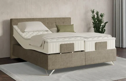 Mozart Boxspringbett Serie 7 Clementi 180x200 elektrisch Feiner Stoff Dusty Taupe H3/H2 Königliche Matratze